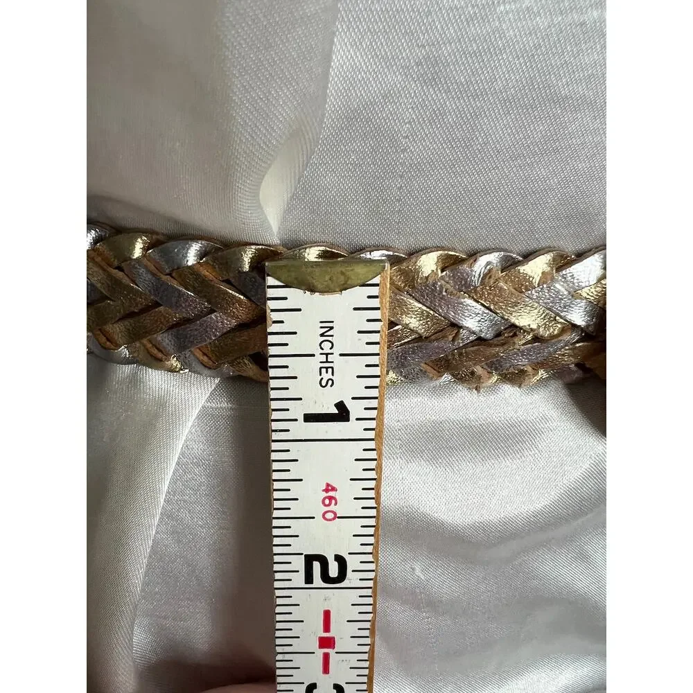 Split leather belt gold silver metallic